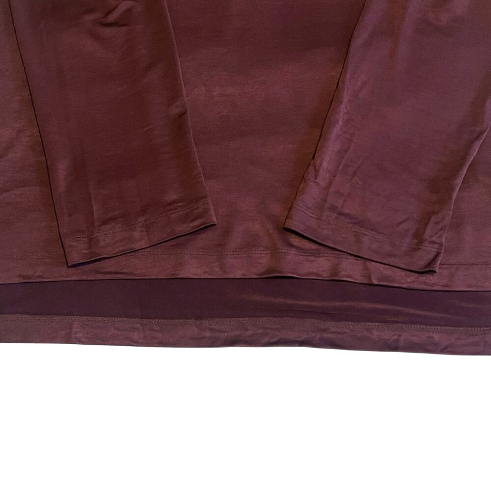 LESET Satin Long Sleeve Polo Blouse in Burgundy - Picture 8 of 11